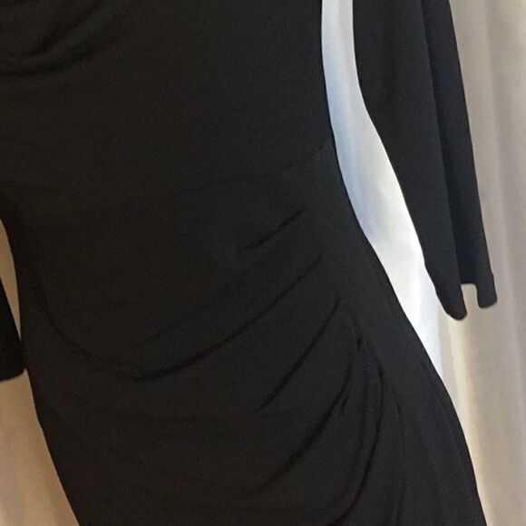 Black 3/4 sleeve dress w/ cowl neck, side pleats - Picture 7 of 12